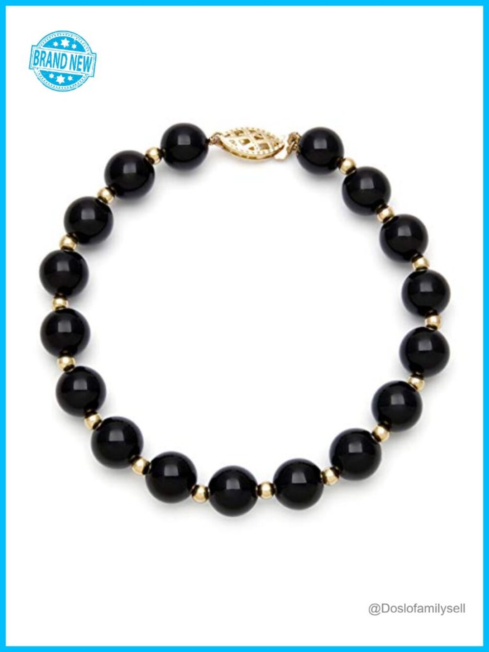 Natural Onyx Bracelet 10K Gold Beads 8mm Strand